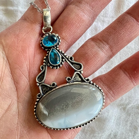 925 HIGHVIBE Owyhee Opal Topaz Onyx Necklace Pendant - Picture 5 of 9